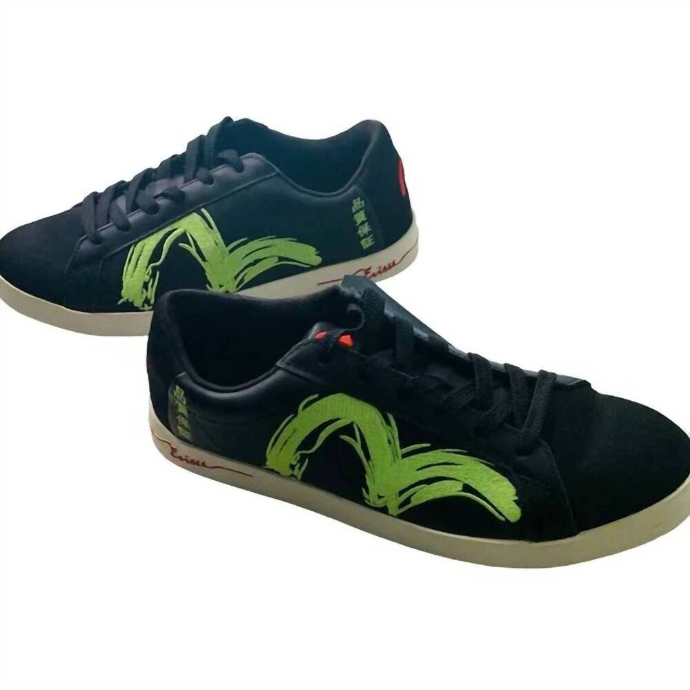 NEW EVISU men's evisu premium streetwear sneakers in black, green